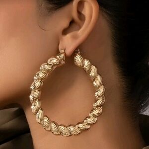 NEW! 14K Gold Plated Twisted Big Large Hoop Earrings
